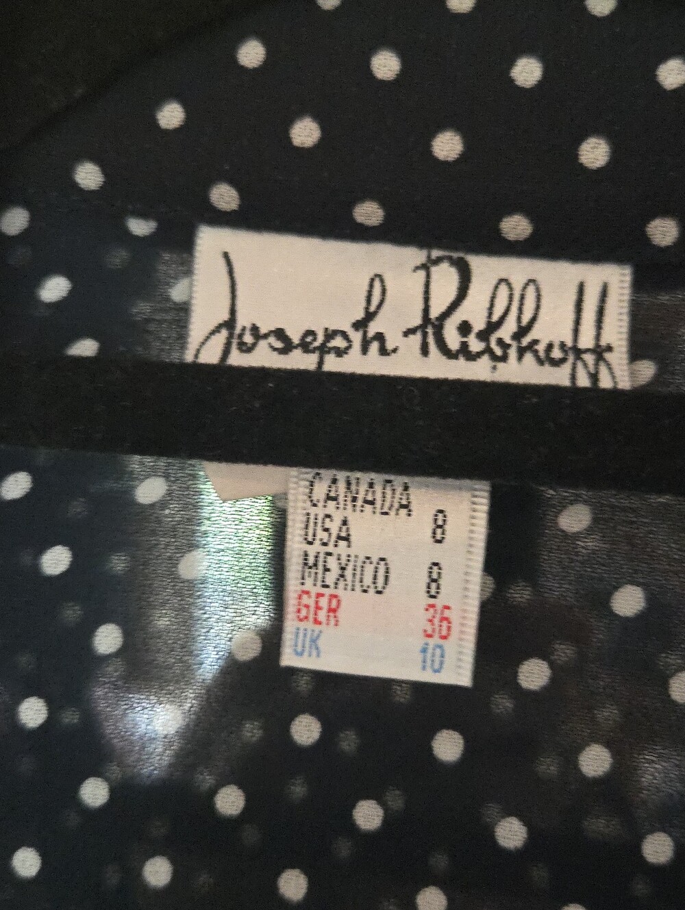 Vintage Joseph Ribkoff | Navy & White Polka Dot Tie-Front Sheer Blouse, Size 8 - Picture 5 of 6